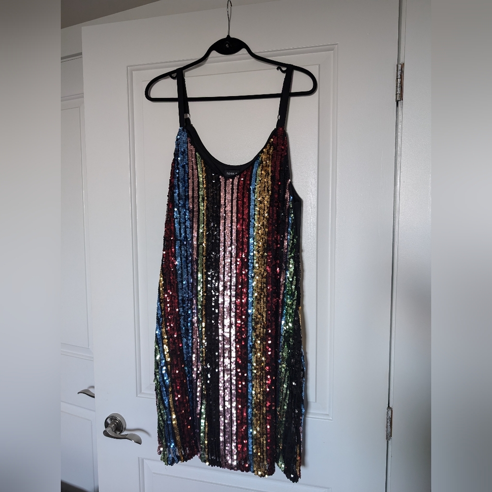 Bodycon mini dress - sequin stripe rainbow